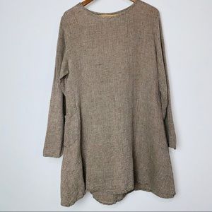 ⬇️ FLAX Tan Linen Long Sleeve Medium Tunic Top